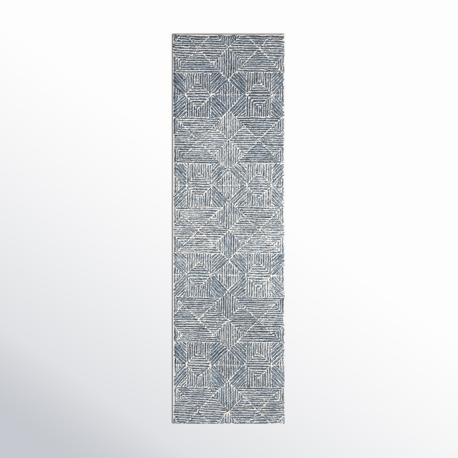 Linsly Blue Ivory Hand-Woven Geometric Wool Rug, Runner 2'3" x 12'