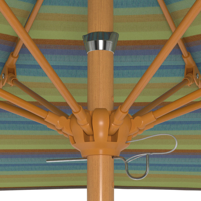 Parasol en bois de teck 7,5 pi, Vert / rayures jaunes