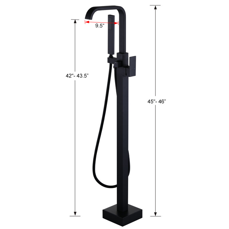 Floor Mounted Freestanding Tub Filler with Diverter and Handshower, Matte Black