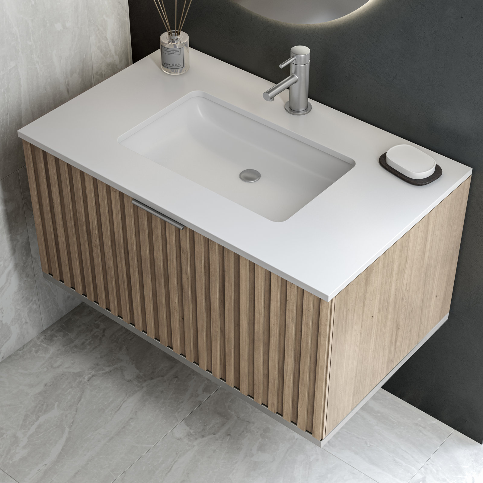 Terra 36'' Single Bathroom Vanity, White Granite, Cashmere Gray, Brushed Nickel