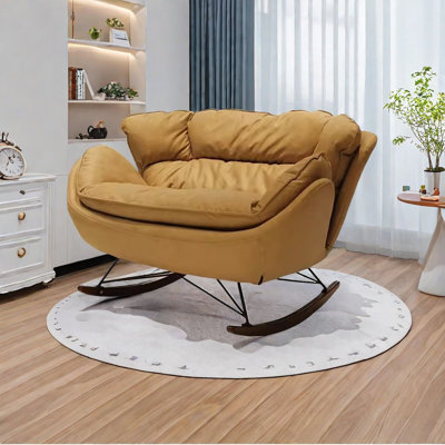 Double rocking chair technology cloth casual Metal and Solid Wood