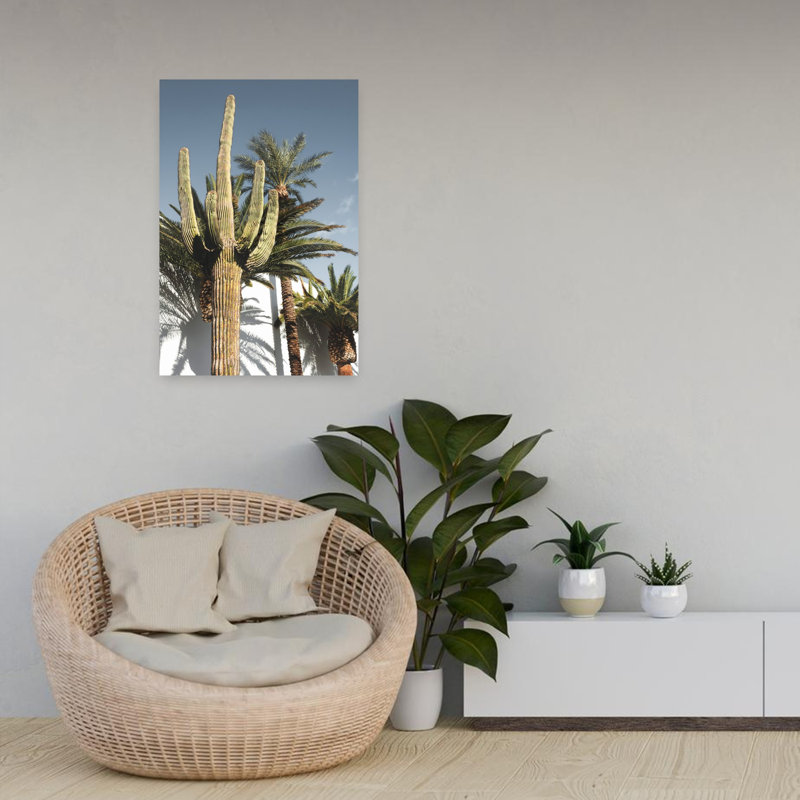 Art contemporain, paysage abstrait, palmier, cactus, H 24 po x l 16 po
