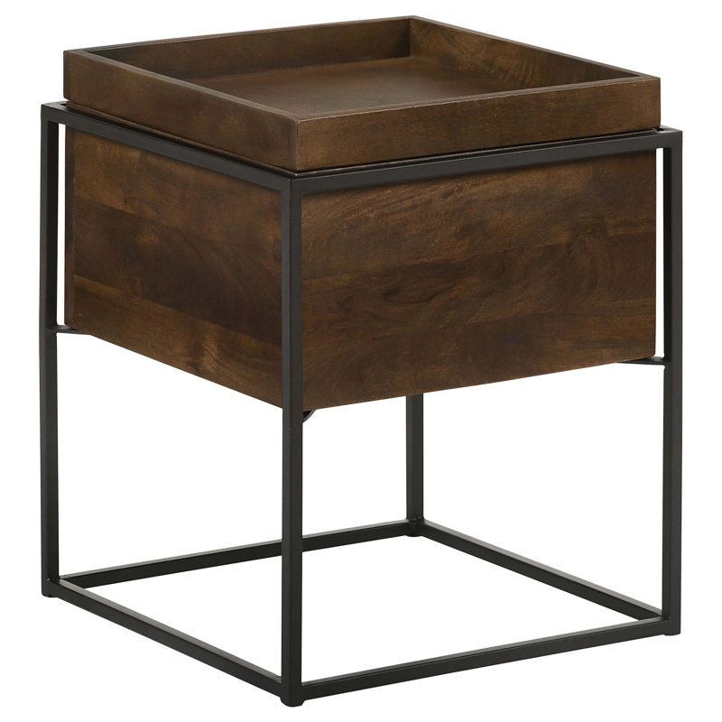 Square Accent End Table Removable Tray
