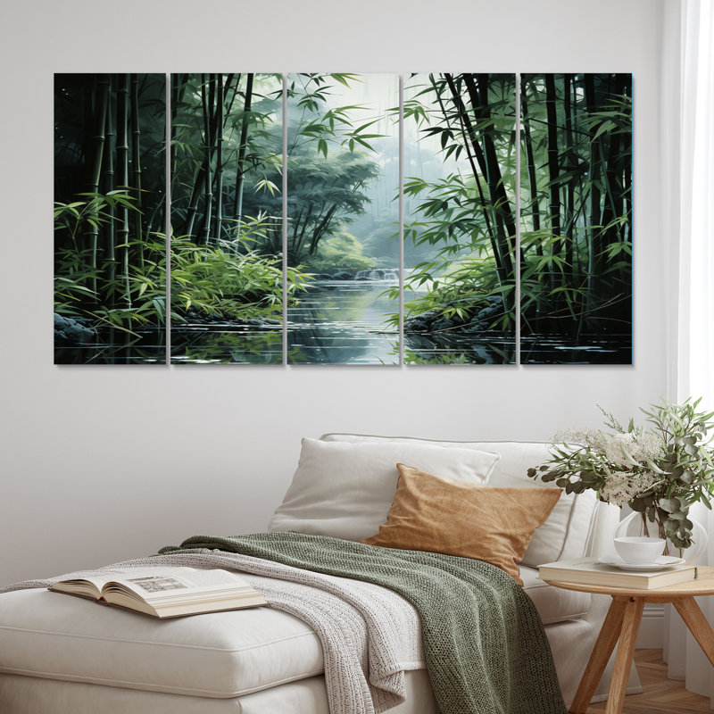 «Japon Art Bamboo Forest», reproduction de toile tendue 5 pièces