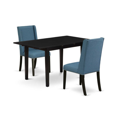 3-Piece Black Finish Rectangular Solid Wood Top with Butterfly Leaf Dining Table Set