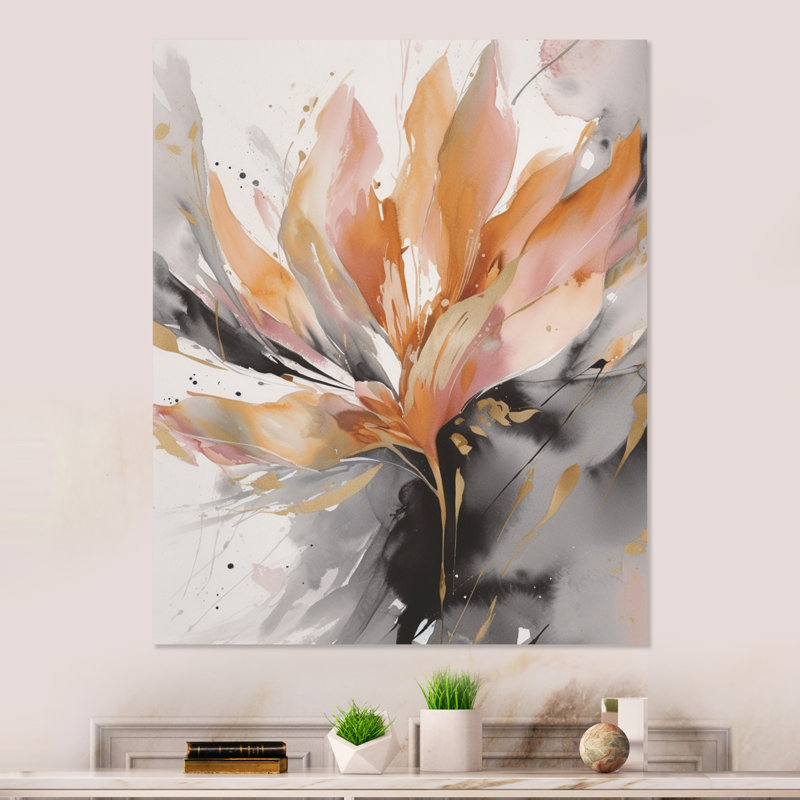 Abstraction de marbre orange et gris hypnotique - décoration murale abstraite en métal marbré, H 20 po x l 12 po