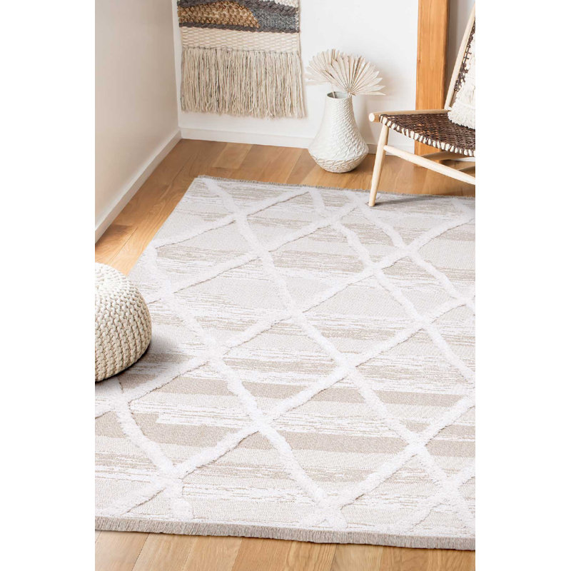 Tapis géométrique en coton tissé à la machine Sutapa, Rectangle 4 pi 2 po x 5 pi 11 po