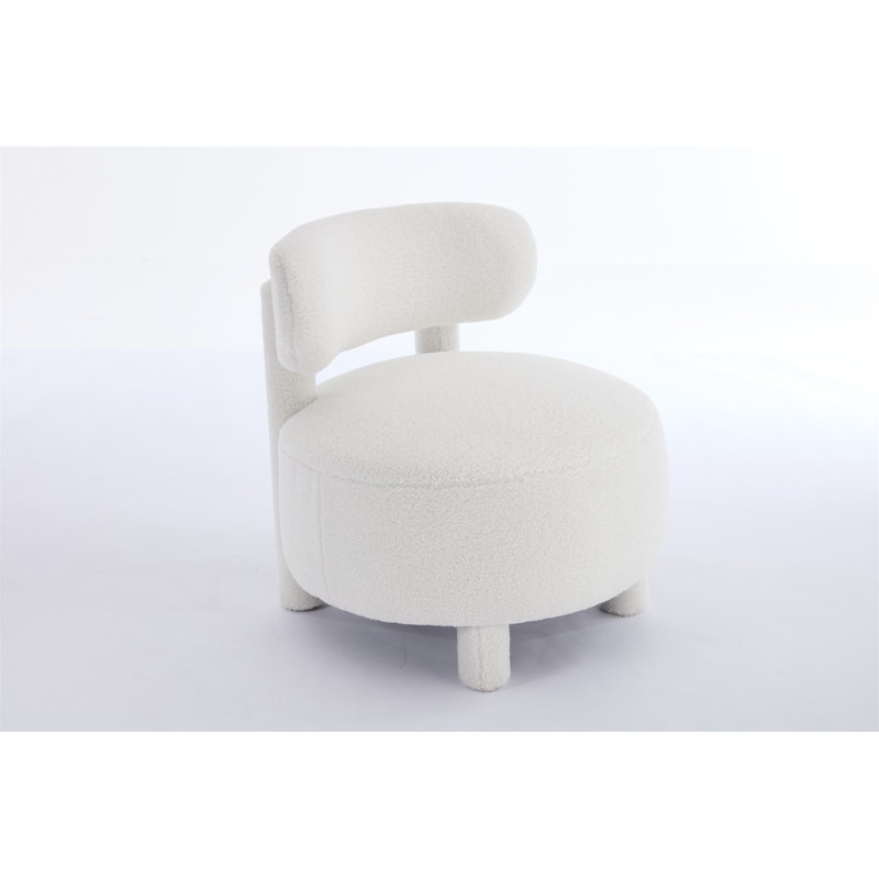 063-Teddy Fabric Armless Accent Chair With Curved Backrest And Solid Wood Legs Upholstered Chair Slipper Side Chair  For Primary Living Space Bedroom Vanity Room Or Reading Room ,White