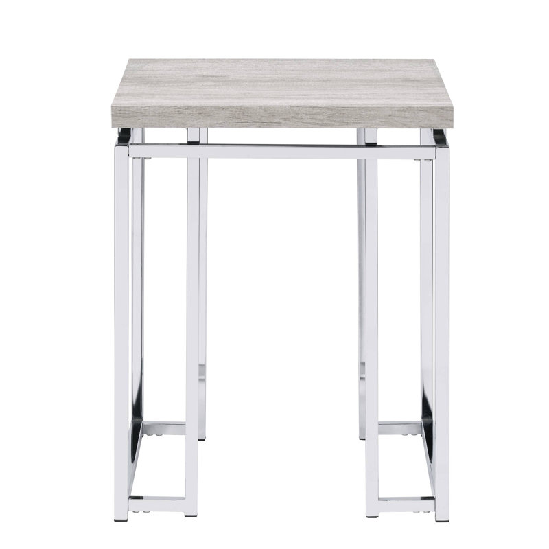 Table de bout en chêne naturel et chrome avec base en métal