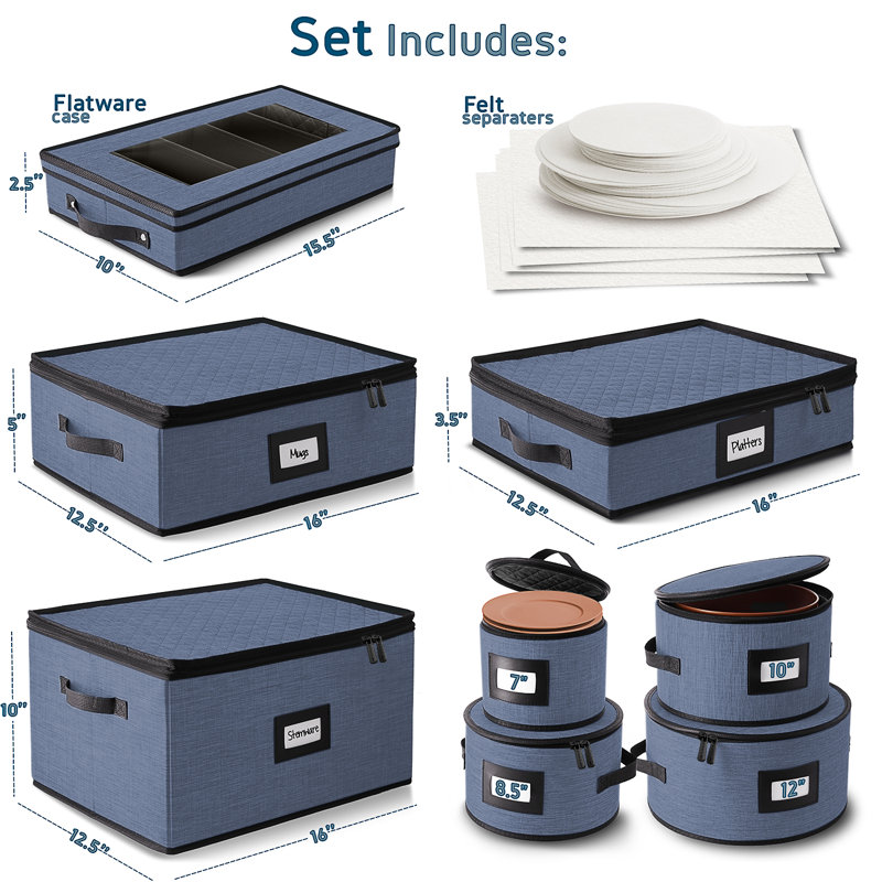 8-Piece Hard Shell China Dinnerware Storage Set, Blue