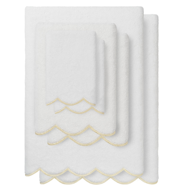  Ensemble de serviettes 100% coton festonné 100% coton ADORNIA, Blanc / beige, Ensemble 6 serviettes de bain