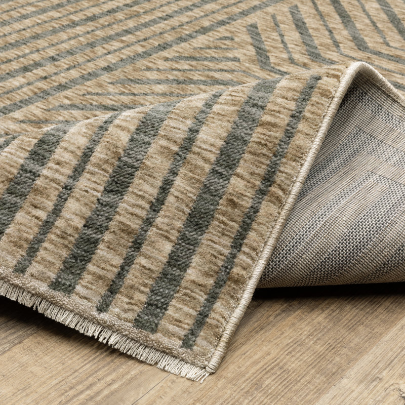Tapis beige / gris à motif géométrique industriel Eidan, Rectangle 9 pi 10 po x 12 pi 11 po