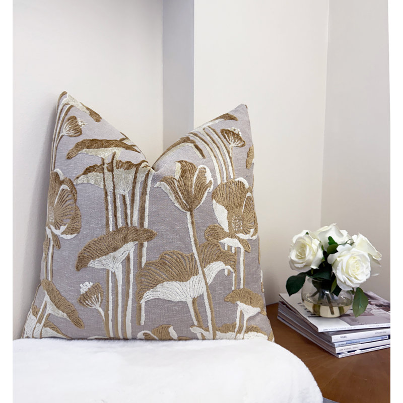 Housse de coussin en velours floral, Ambre, 20 x 20 po
