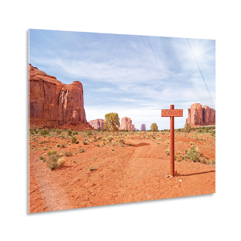 Monument Valley Road Closed by Giallobus - No Frame Print on Glass, 65cm H x 95cm W