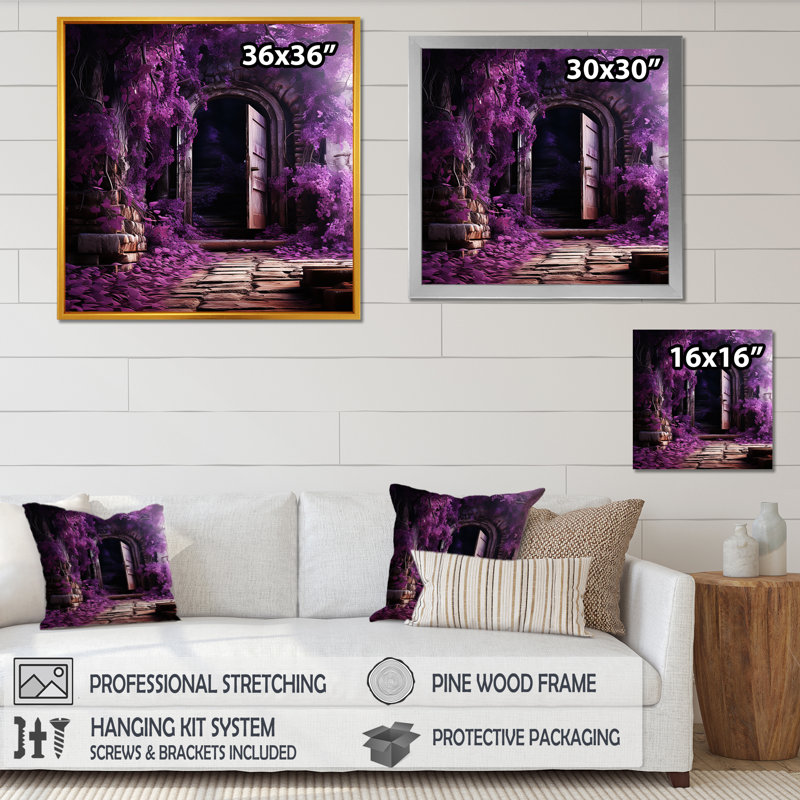 Porte mauve mauve à motif floral, Cadre photo noir, H 30 po x l 30 po x P 1,5 po