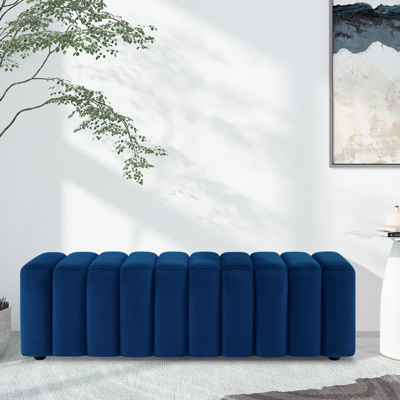 Banc de salle d'attente de 54,5 po de largeur, banc de réception pour invités, tissus en velours, Bleu