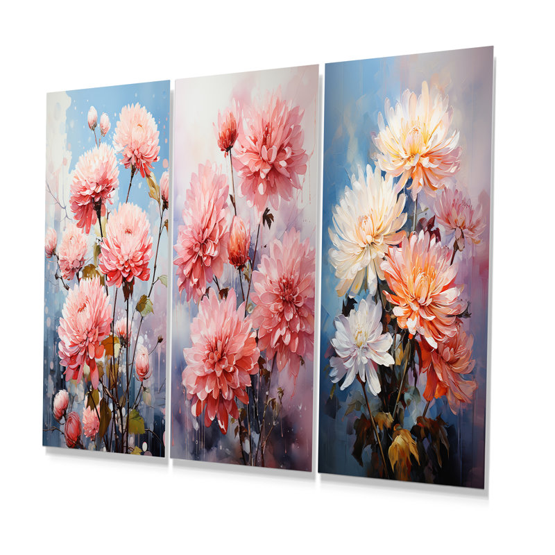 Transparent Mums Allow Intricate Details - Mums Metal Wall Decor Set Of 3, 28" H x 36" W