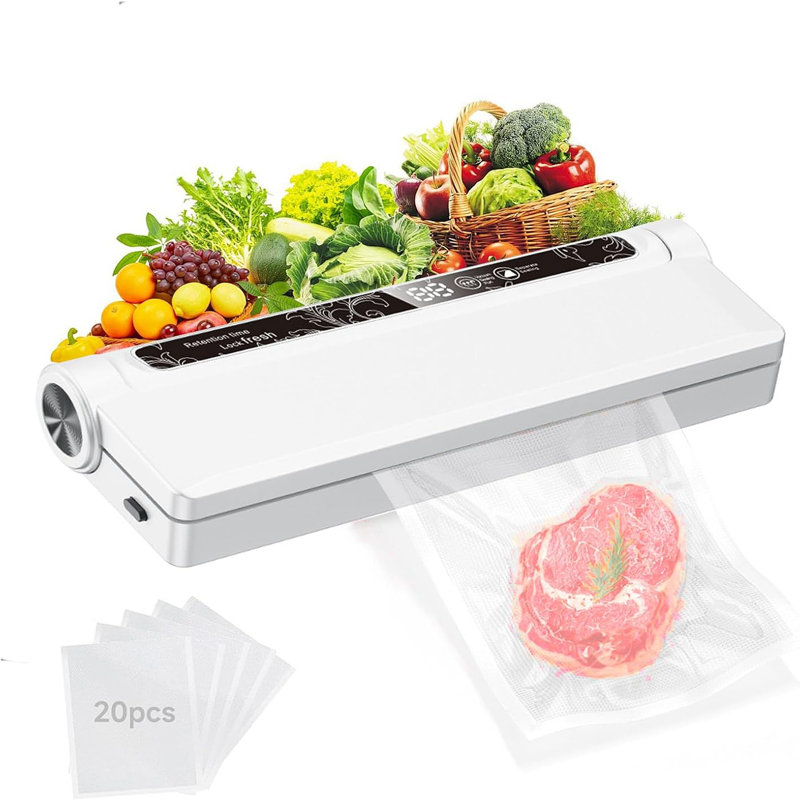 Vacuum Sealer Machine With 20 Bags, 75KPA Strong Suction For Food Preservation, Moist & Dry Modes, Digital Timer, Compact Starter Kit For Sous Vide, Meal Prep, Freezer Storage