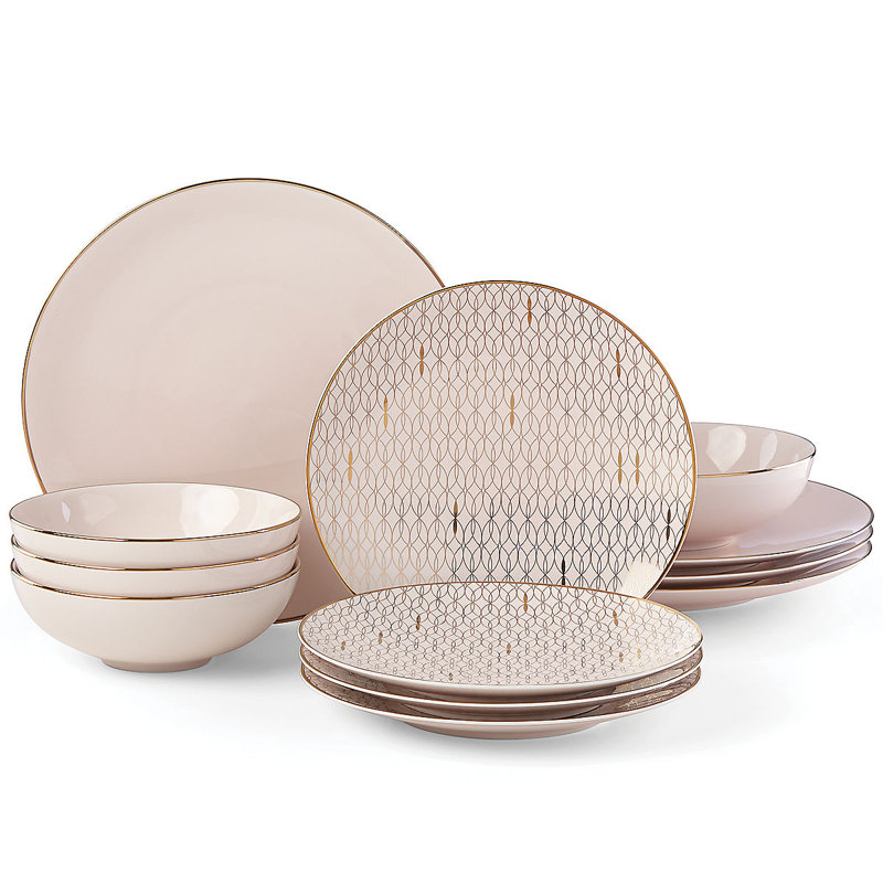 Blush and Gold 12-Piece Porcelain Dinnerware Set