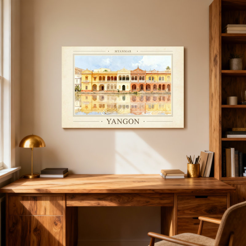 «Scenic & Cityscapes», art colonial de Yangon, reproduction de l'aquarelle, H 16 po x l 24 po