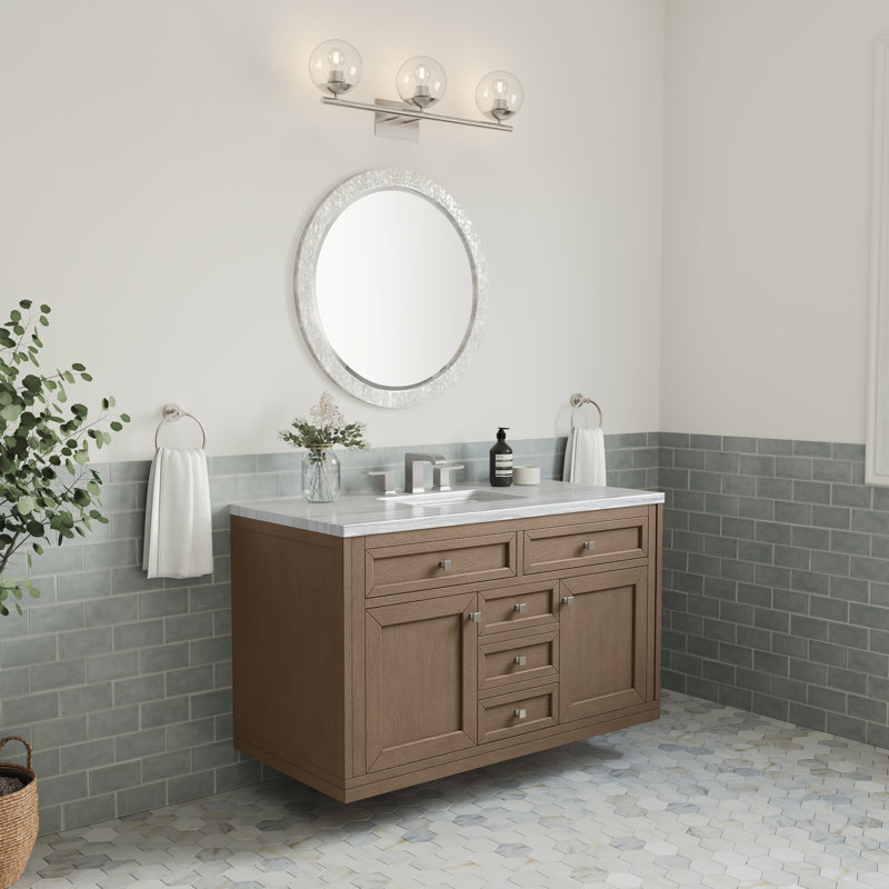 Chicago 48'' W Single Vanity, Walnut Whisper, Parisien Bleu, 8" Widespread