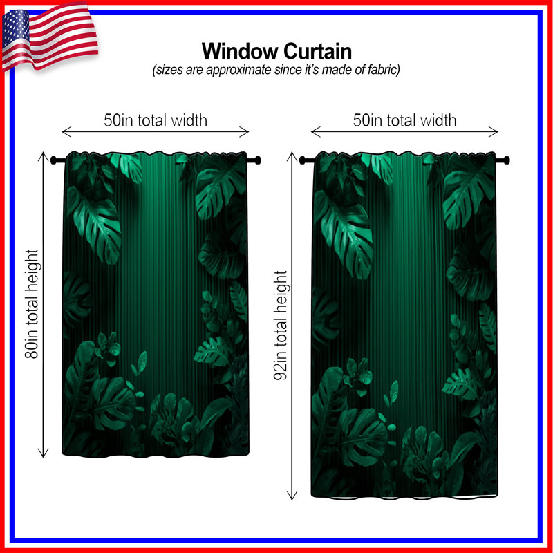 Rideaux et rideaux occultant tropicaux vert tropical, 50" x 80" - 1 Panel, Transparent