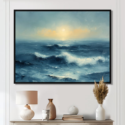 Blanc blanc, bleu, hiver, clair de lune, vagues, bord de mer, art mural, salon