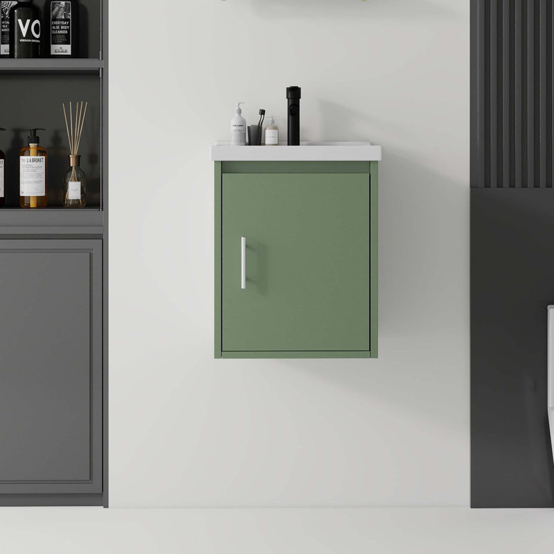 Meuble-lavabo flottant peu encombrant avec lavabo en céramique et portes à fermeture en douceur, Vert