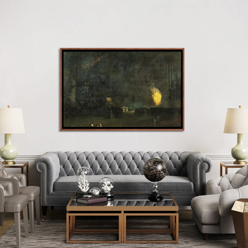 Nocturne noir et or - La roue du feu - reproduction d'art murale - toile encadrée, 40 po x 60 po, Toile avec cadre, Brun