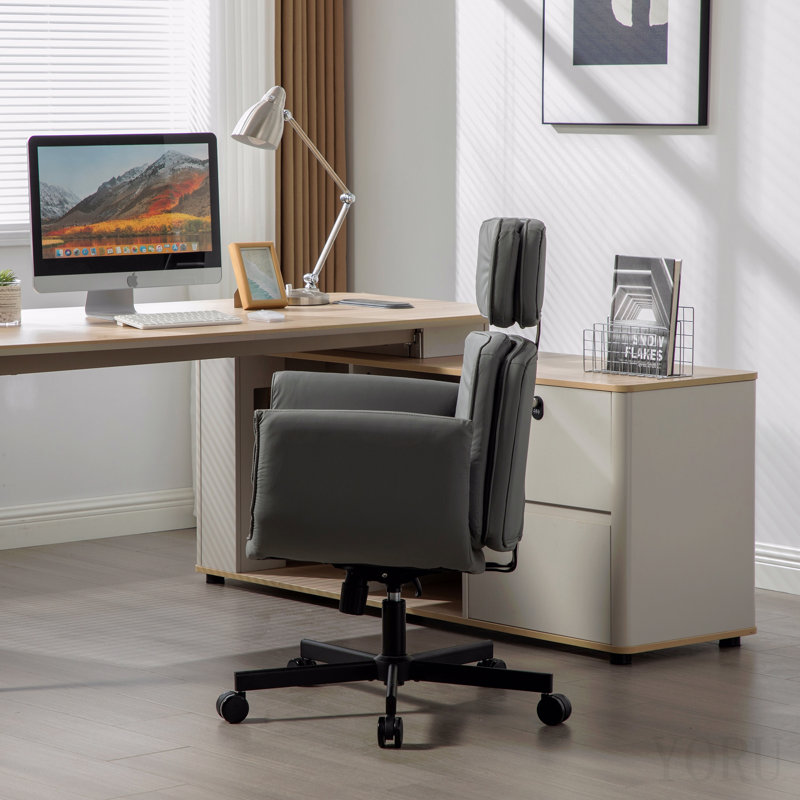 Criss Cross Chair With Adjustable Armrests & Wheels & Headrest, Pu Lounge Vanity Desk Chair With Wide Seat For Cross-Legged Sitting, Swivel Task Office Chairs For Makeup, Gaming, Office, Grey