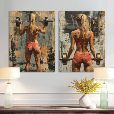 Gym Model Woman Lifting the Deadlift I - Fitness 2 pièces, impressions sur métal de luxe