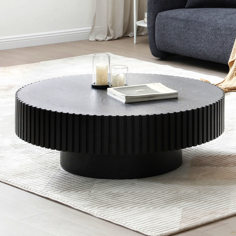 Table basse ronde en bois 35,43 po, Noir mat