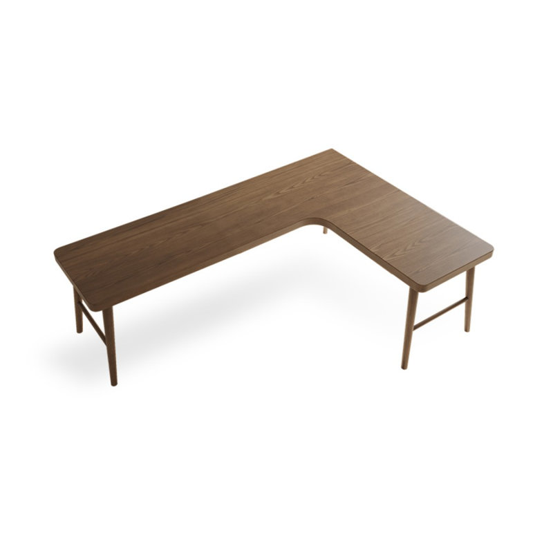 Light-walnut L-Shaped Solid Wood desk, 29.53" H x 62.99" W x 47.24" D, Right Hand Return