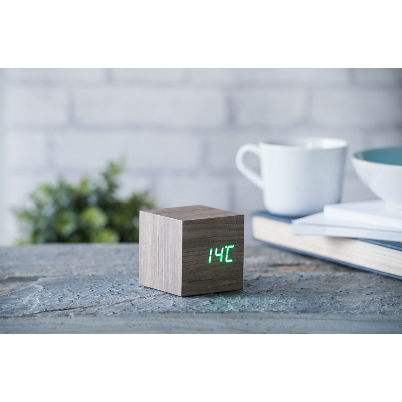 Sleek & Chic Modern Digital Wood Electric Alarm Tabletop Clock, Ash/Green