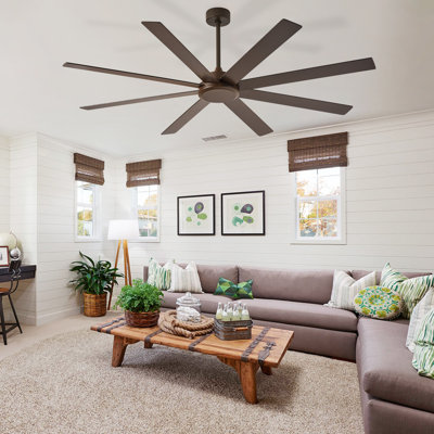 66" Large Ceiling Fans with Remote APP Control, Brown Indoor Outdoor Ceiling Fan for Patios Living Room , 8 Blades Dimmable Timer Reversible Quiet DC Motor 6 Speeds