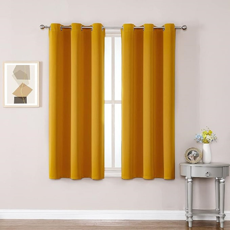 Siffre Pair Eyelet Blackout Window Curtains, 90cm Width x 182.88cm Drop, Yellow