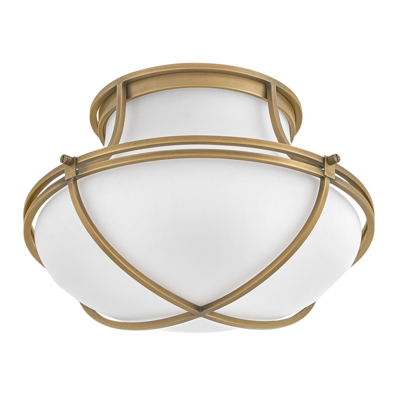 Saddler 15.25" Three-Light Flush Mount Teardrop Ceiling Light, Heritage Brass