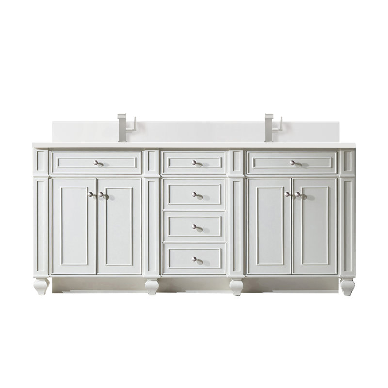 Meuble-lavabo double l 72 po Bristol, Blanc brillant, Blanc Zeus, Trou unique