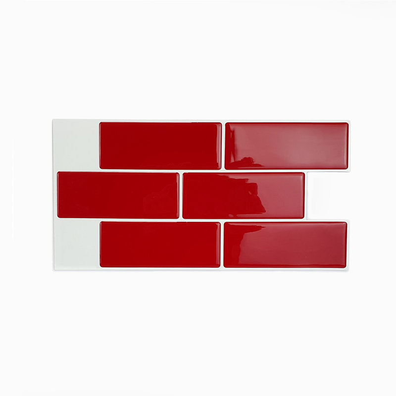 Anjolee 15cm W x 30cm L Vinyl Peel and Stick Subway Tile, Red/White