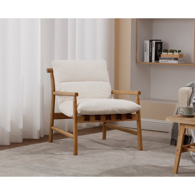Upholstered Armchair, Natural Wood, White