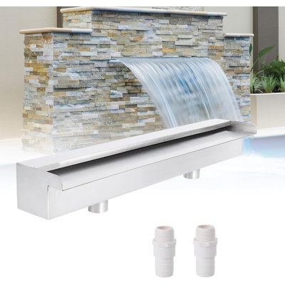 Fontaine de piscine en acier inoxydable avec cascade Spillway 23,6 po x 4,5 po x 3,1 po (l x P x H), fontaine extérieure avec raccord de tuyau pour décoration de piscine