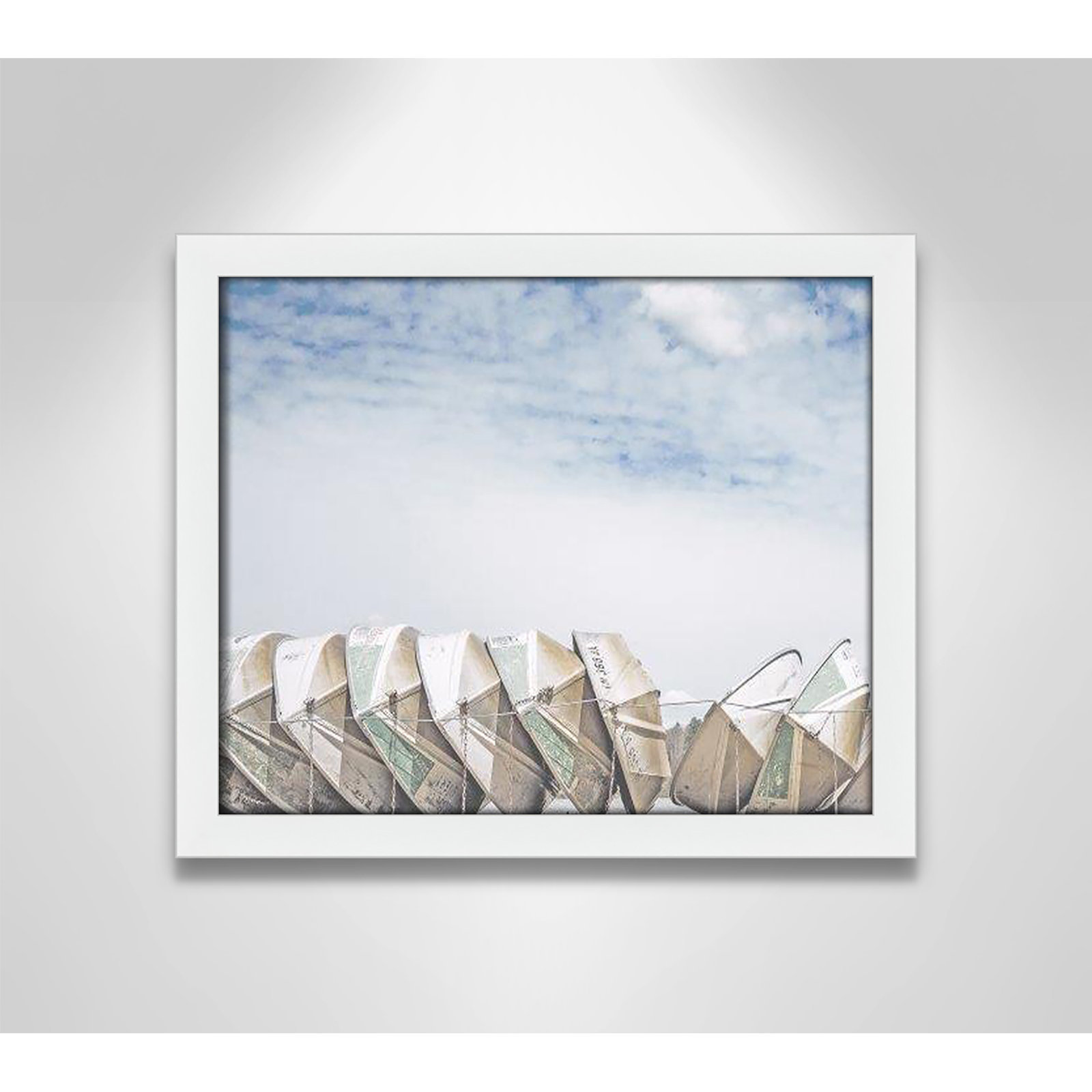 Hennecy "Wooden Boats" Print by Leah Straatsma, 13" H x 15" W x 1.25" D, Satin White