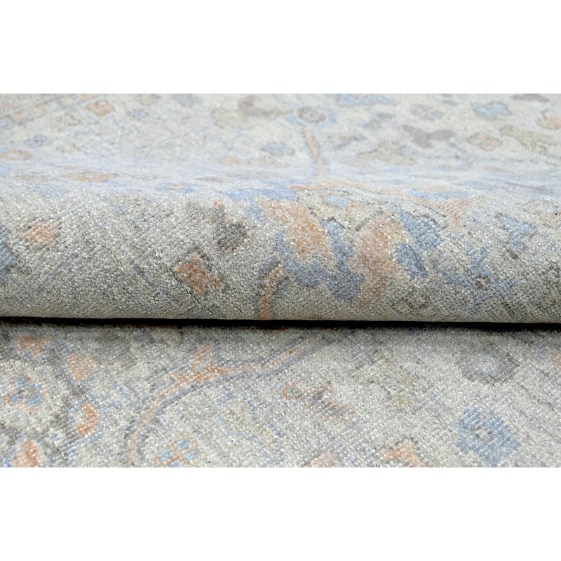 Hand Knotted Wool Area Rug in Silver And Peach, Rectangle 9' x 12'