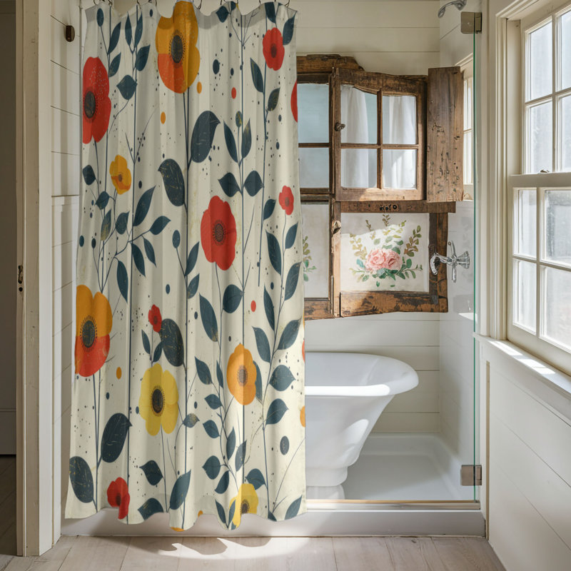 Round Blossoms - Premium Shower Curtain, 74"H x 71"W