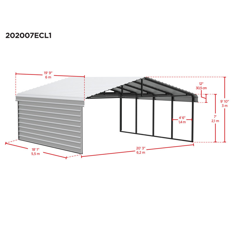 20' x 20' Eggshell Galvanized Steel Carport Kit with Black Frame