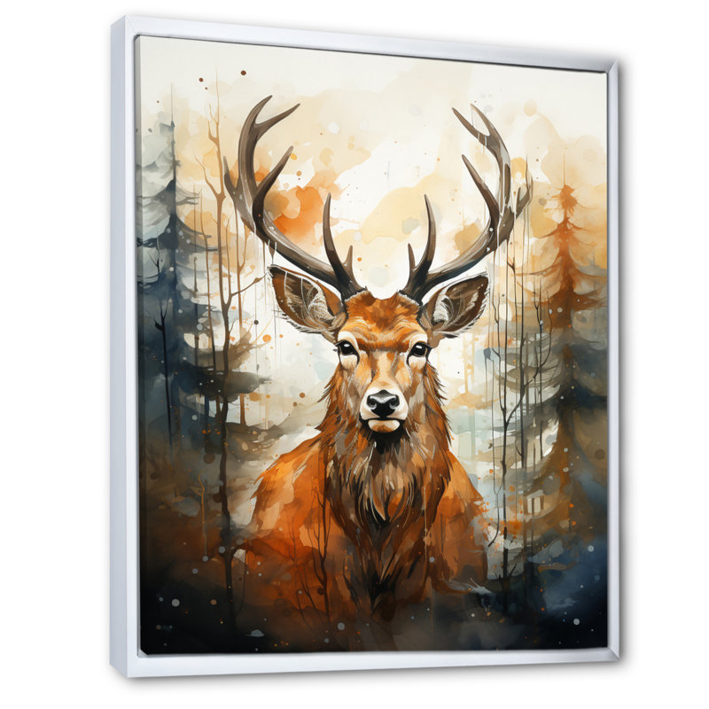 Deer Wonderers V sur toile, Cadre flottant blanc, H 32 po x l 16 po x P 1 po