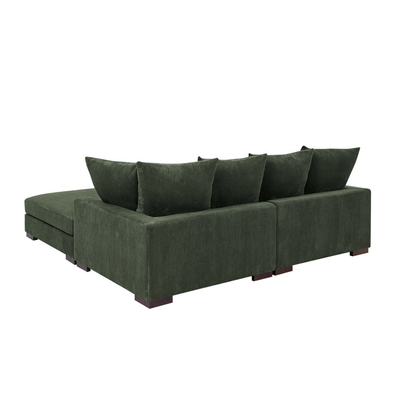 Canapé modulaire 4 pièces Ashon, Velours côtelé vert foncé