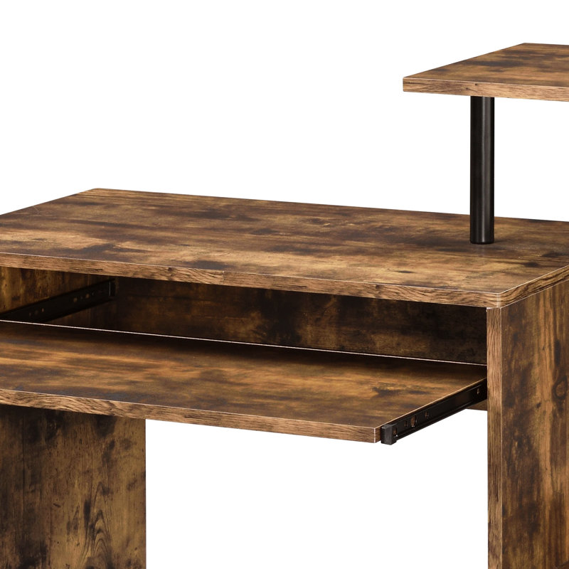 Bureau d'écriture rectangulaire en chêne patiné et noir avec plateau pour clavier