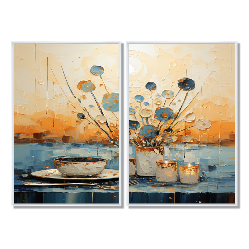 Décoration culinaire bleue - Essence culinaire bleue, 36" H x 48" W, Impression encadrée flottante, White