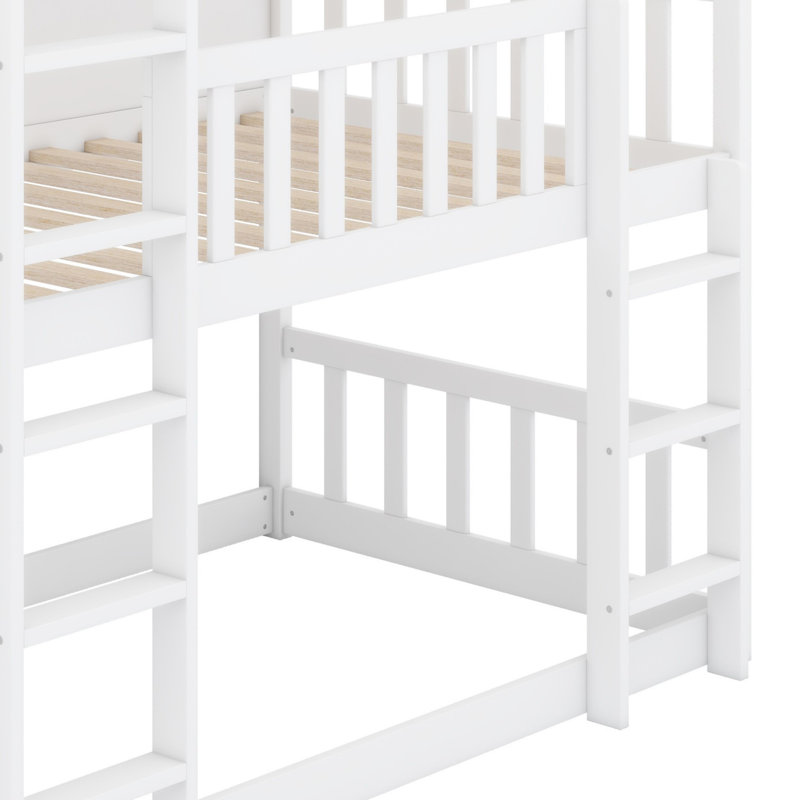Lit superposé triple en bois, avec échelles, lit superposé détachable avec garde-corps, Blanc